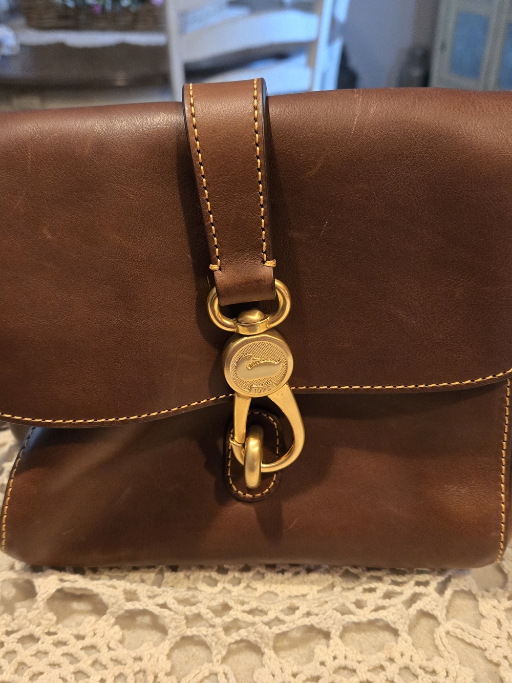 Dooney & Bourke Small Ashley Brown Leather Crossbody with Gold Hardware